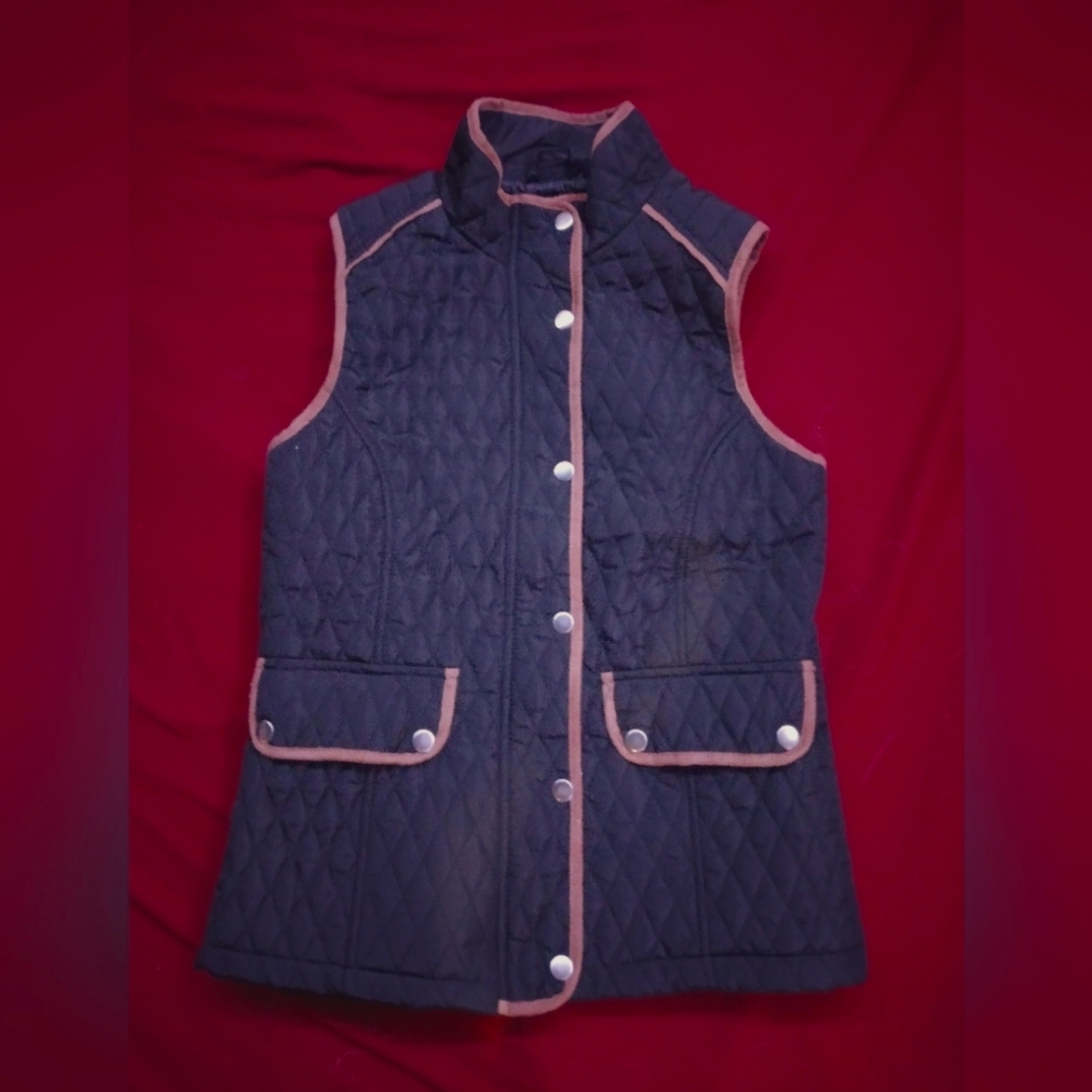 Quilted Black Vest with Tan Trim